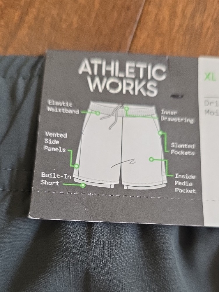 Athletic Works Men's Gray Training Shorts With Lime Inner Liner — image 6 of 8